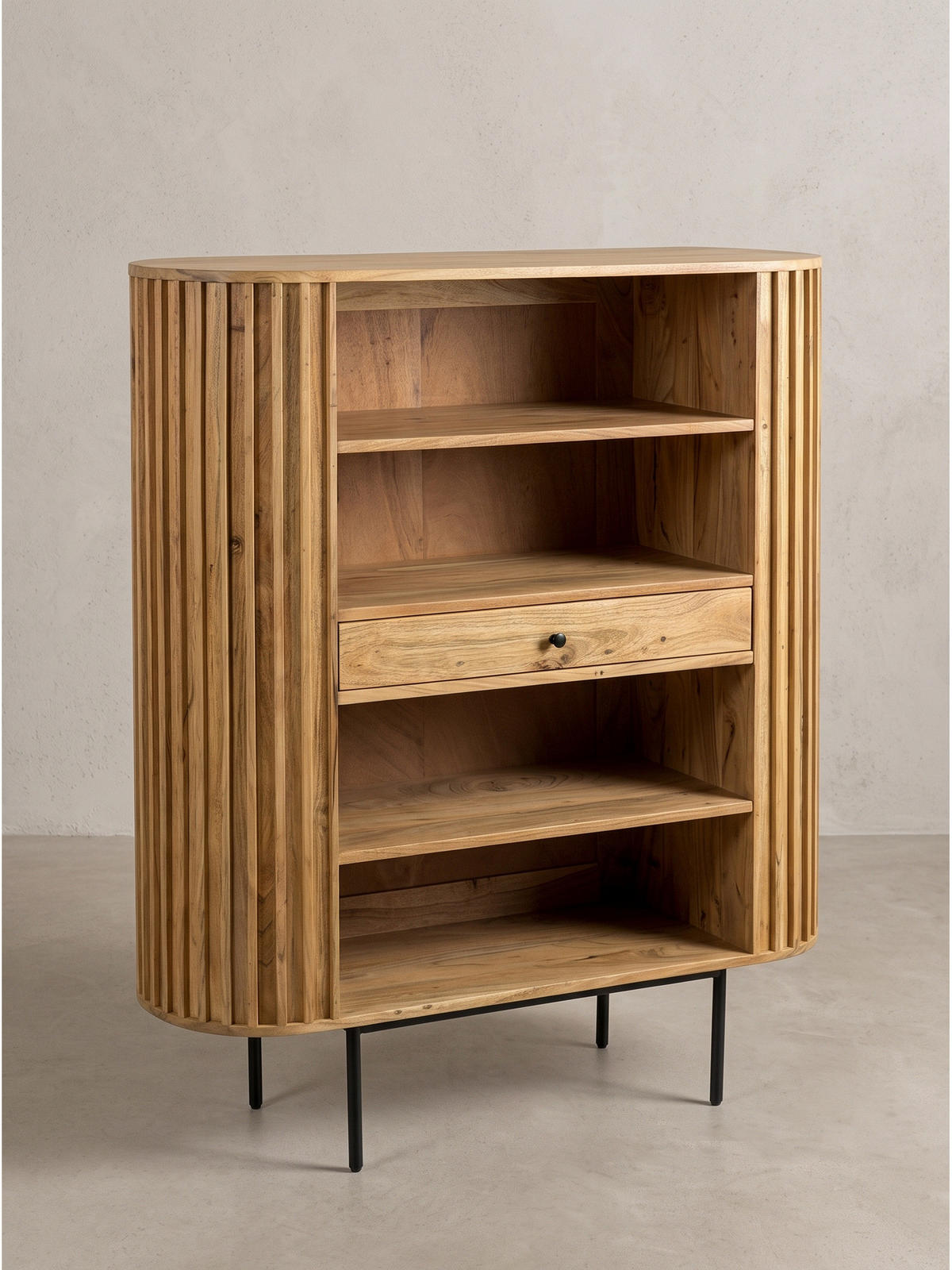 BÜCHERREGAL MELA, Akazie Massivholz, mit Stauraum, 105 x 40 x 122 cm - Akaziefarben, Holz/Metall (105/122/40cm) - KADIMA DESIGN
