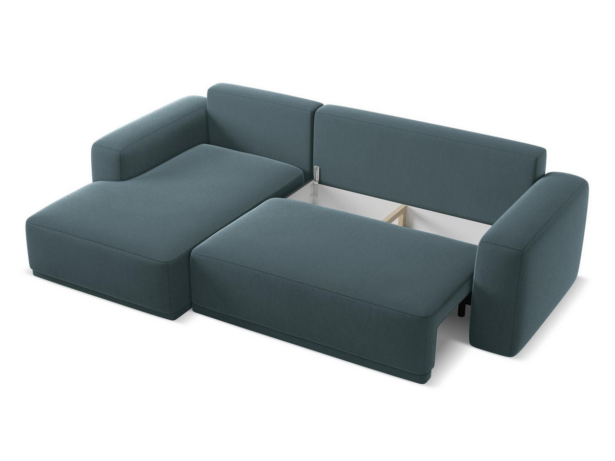 ECKSOFA mit Schlaffunktion Samt Stoff Blau - Blau/Petrol, Kunststoff/Textil (258/160cm) - Makamii