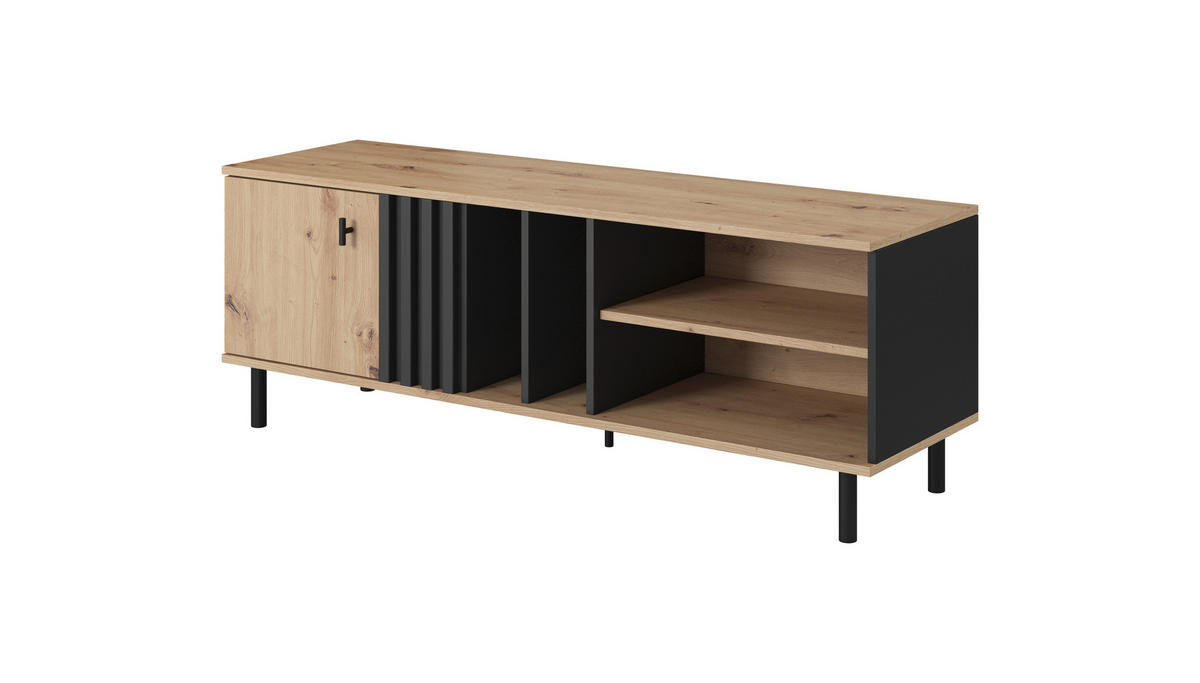 TV-SCHRANK Madis Artisan Eiche, eintürig - Schwarz/Eiche Artisan, Holzwerkstoff (138/49/40cm) - Bettso