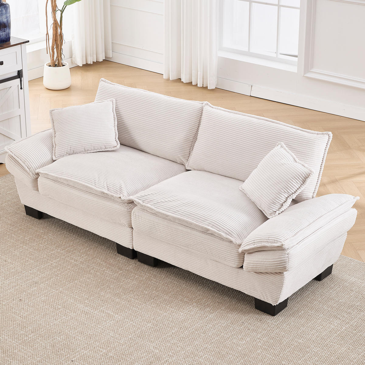 SOFA 2-Sitzer mit Kissen aus Velvet Beige 224/81/81 cm - Beige, Textil (224/81/81cm) - OKWISH
