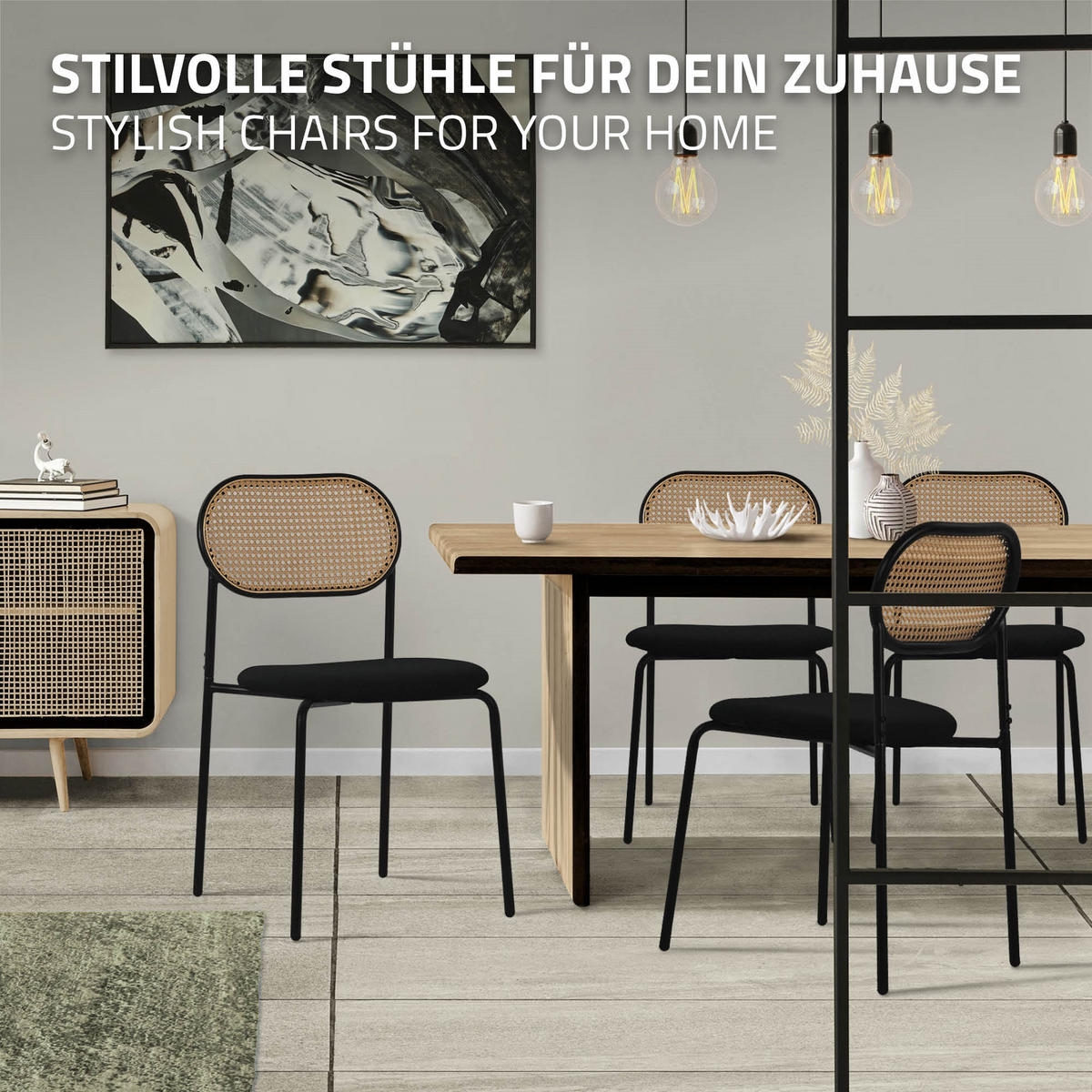 JÍDELNÍ ŽIDLE, SADA 2 KS, černý ratan - černá, kov (47/80.5/46cm) - ML-DESIGN