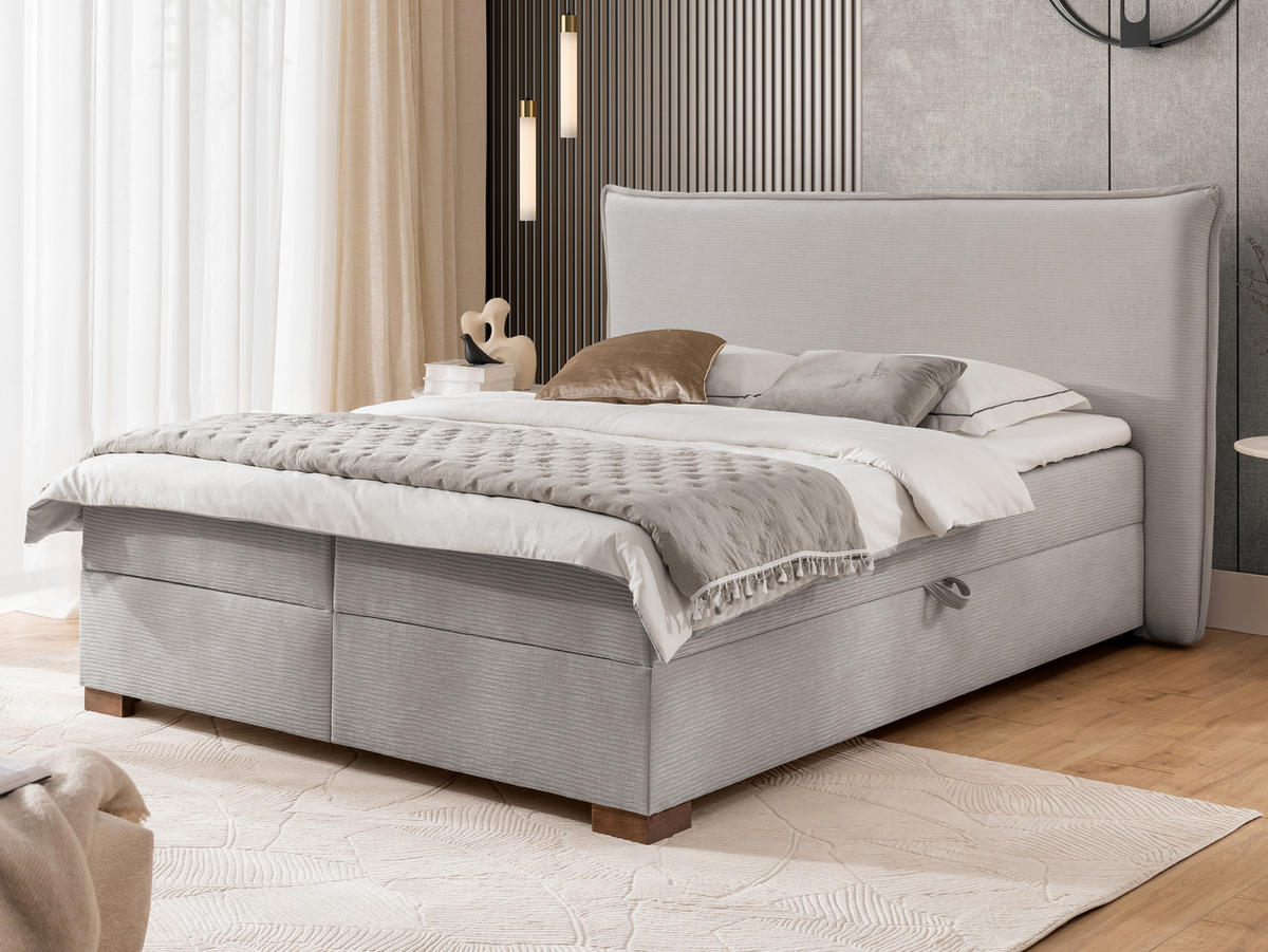 BOXBETT Lovetti, Strukturstoff mit Cordoptik, H3 - Dunkelbraun/Hellgrau, Holz/Kunststoff (200/200cm) - S-Style Möbel