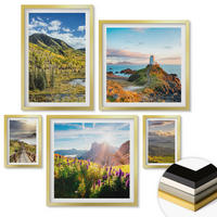 WANDBILDER 5er Set - 50x50 cm & 20x30 cm & 40x60 cm Goldrahmen - Berglandschaften Wasserfall - Goldfarben, Kunststoff (40/60cm) - ArtPrintCave