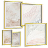 BILDER SET 5er Set - 50x50 cm & 20x30 cm & 40x60 cm Goldrahmen - Aquarellblätter in Pastellfarben - Goldfarben, Kunststoff (40/60cm) - TULUP