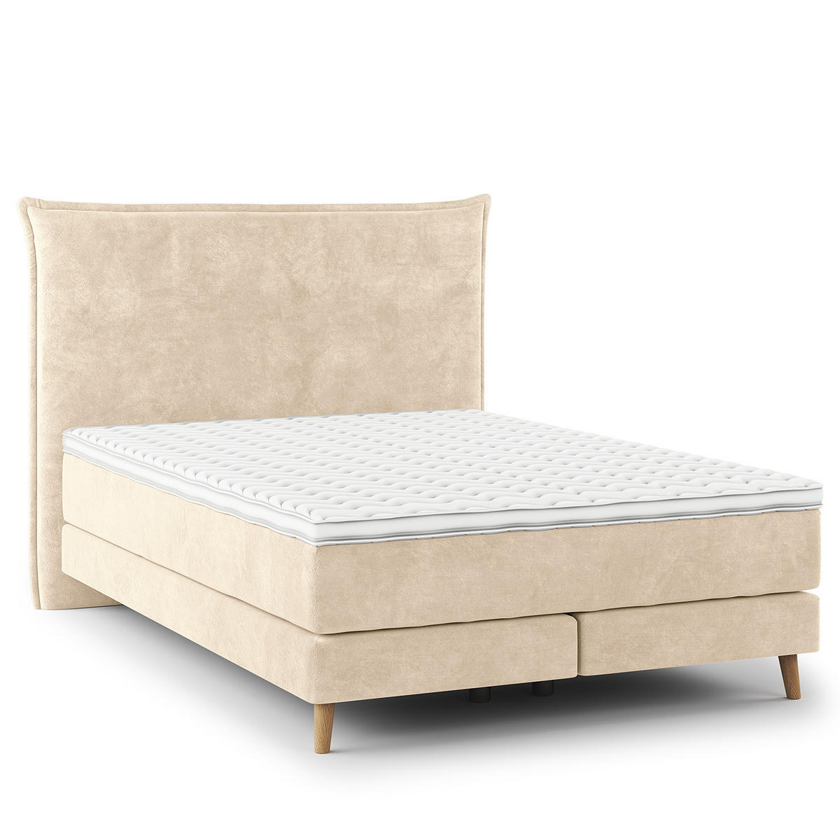 BOXSPRINGBETT - Klassisch - Creme, Holz (140/200cm) - home24