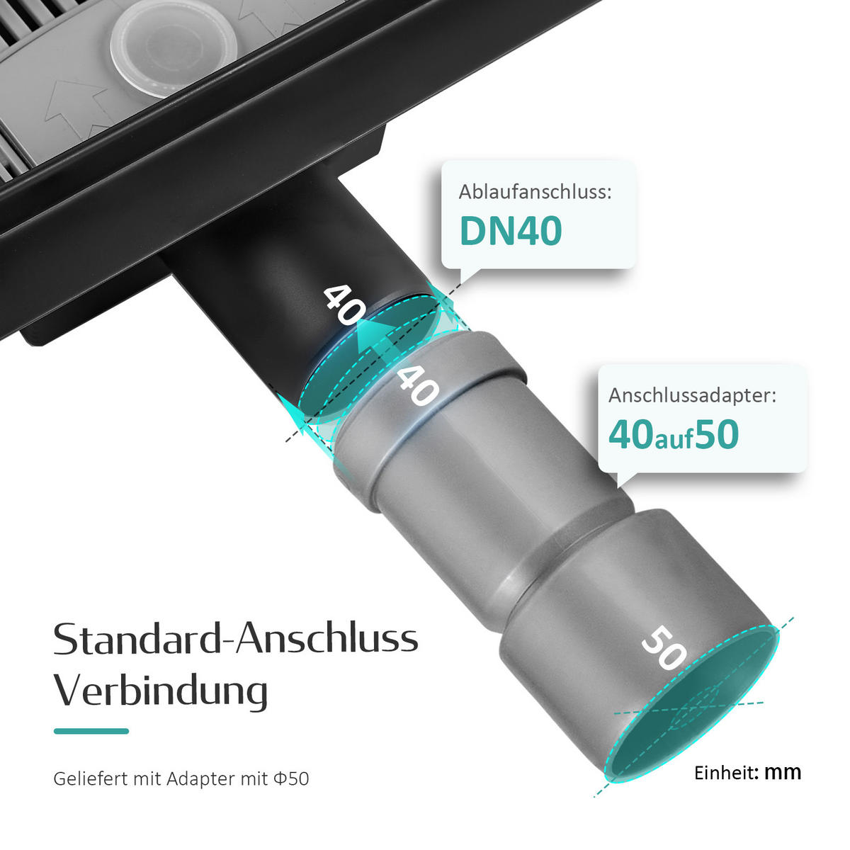 DUSCHRINNE Edelstahl Schwarz 80 / 11 cm - Schwarz, Metall (11/9/80cm) - EMKE