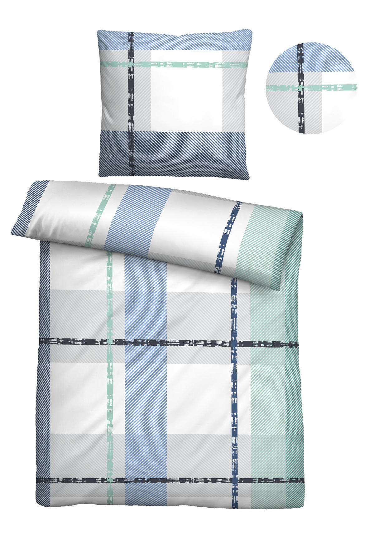 BETTWÄSCHE-GARNITUR Seersucker Karo eisblau, 135x200 cm + 80x80 cm - Hellblau, Textil (135/200cm) - Castell