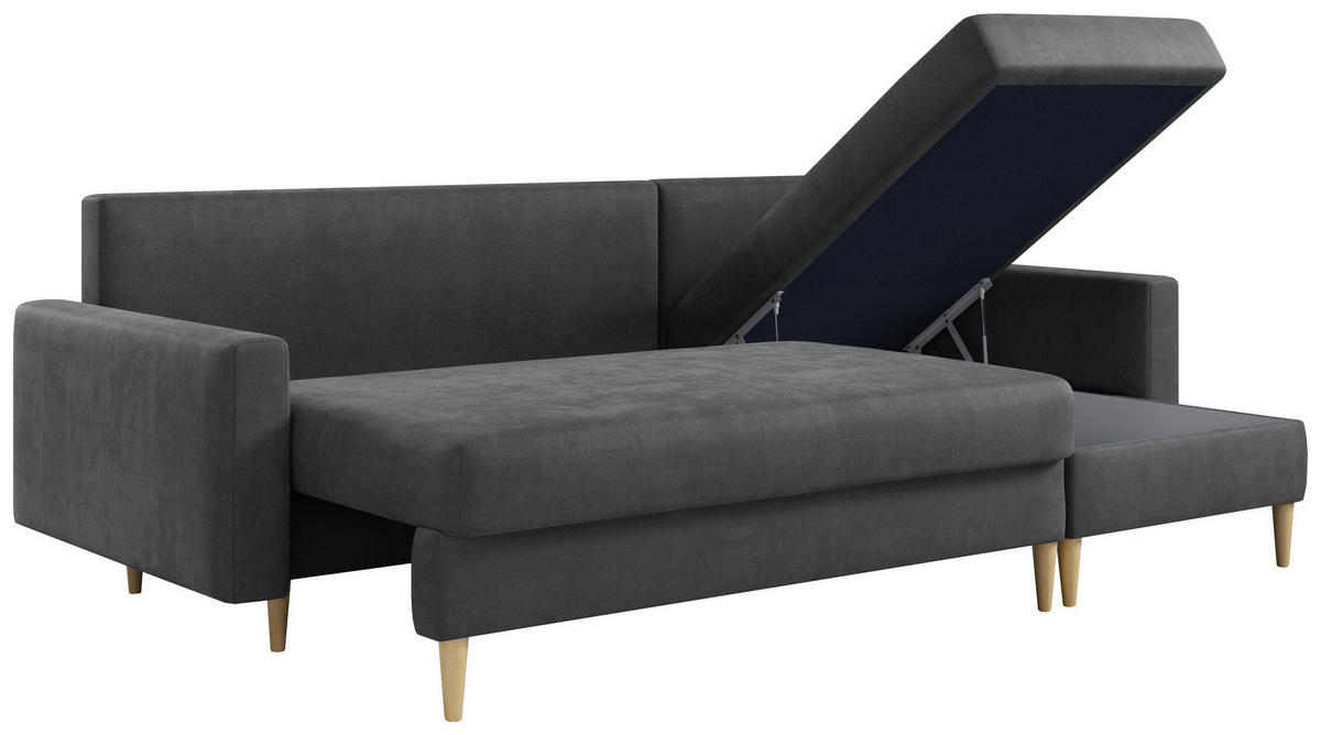 ECKSOFA Lang Velvet Grau - Braun/Grau, Holz/Textil (220/140cm) - MKS