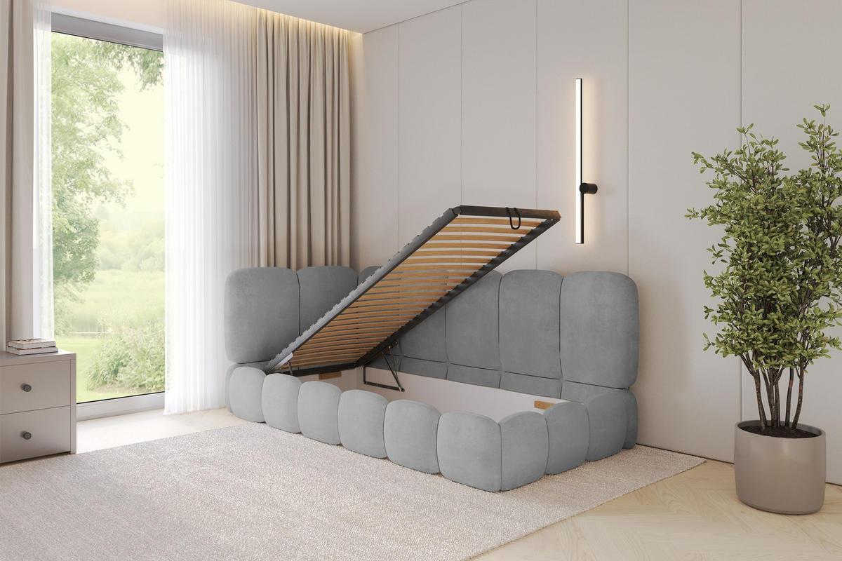 EINZELLBETT Jugendbett mit Bettkasten, Rechts - AVRY 100x200 Grau - Silberfarben/Grau, Holzwerkstoff/Textil (100/200cm) - ALTDECOR