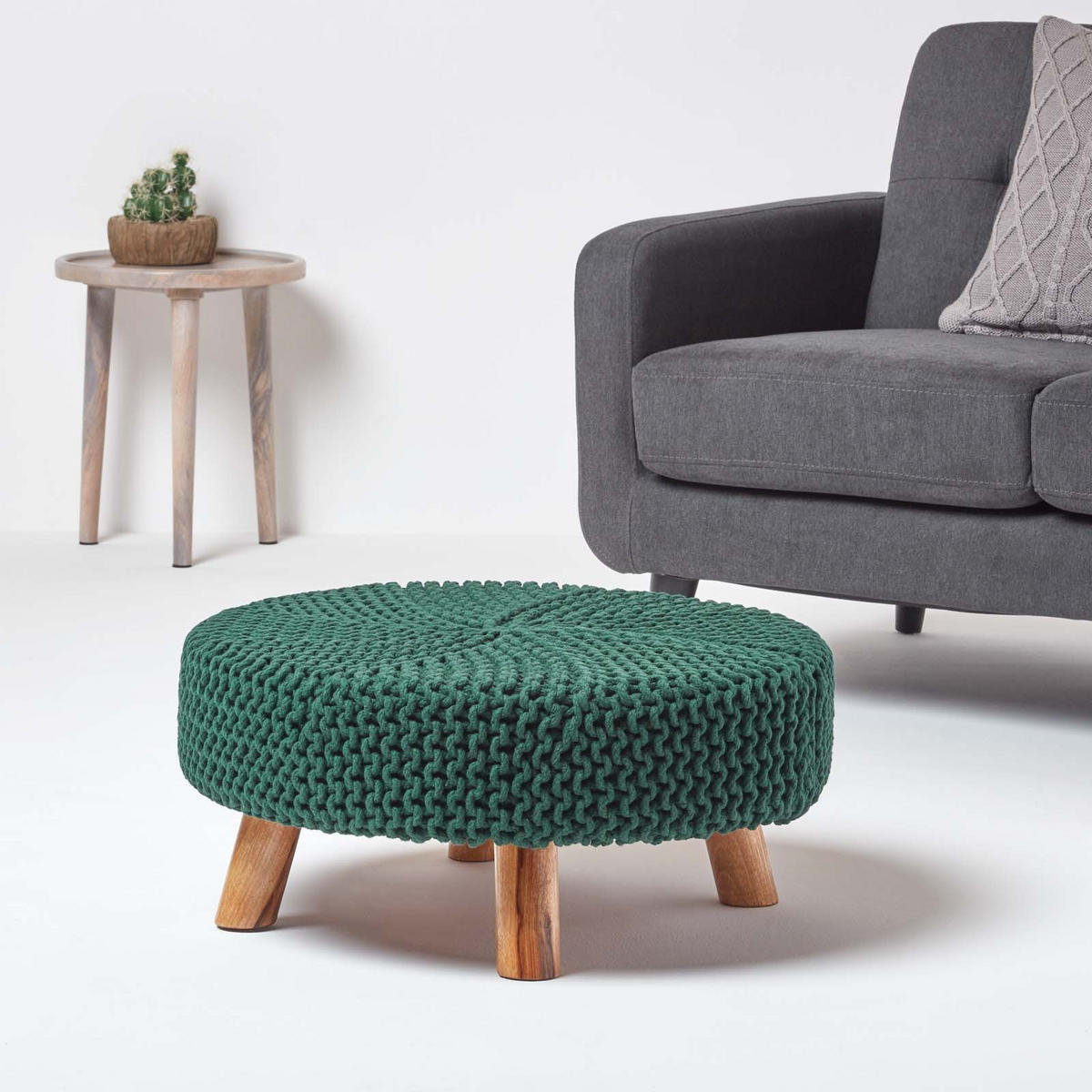 STRICK-HOCKER tannengrün, rund 62/62/30 cm - Waldgrün, Textil (62/30/62cm) - Homescapes