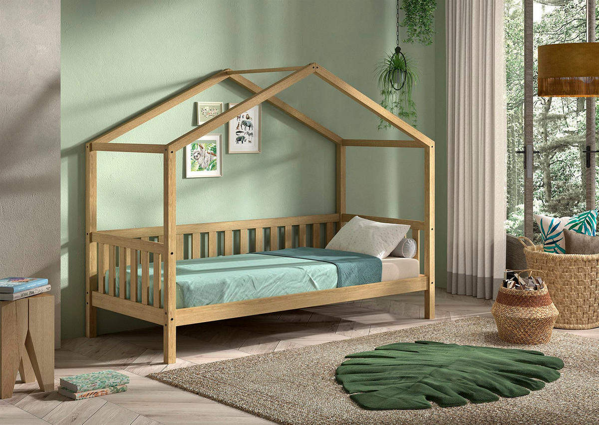 HAUSBETT Kapua Eiche massiv Natur Dachaufbau 90x200 inkl Lattenrost - Eichefarben, Holz (90/200cm) - 58aufmkessel