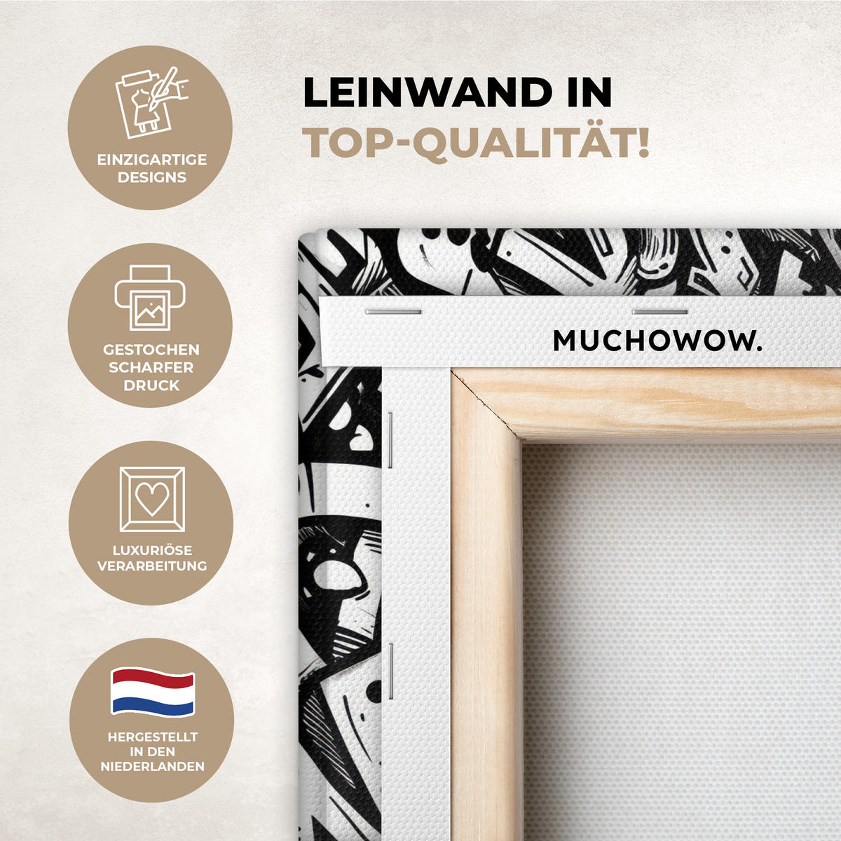 LEINWANDBILD Formen - Buchstaben - Graffiti - Schwarz Deko Schlafzimmer 30x20 cm - Schwarz, Textil (30/20cm) - MuchoWow