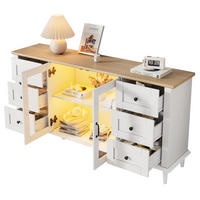 SIDEBOARD 150/40/75 cm mit 6 Schubladen, 2 Acryltüren und LED-Beleuchtung, Weiß/Holzton - Weiß, Holzwerkstoff (150/75/40cm) - Redom