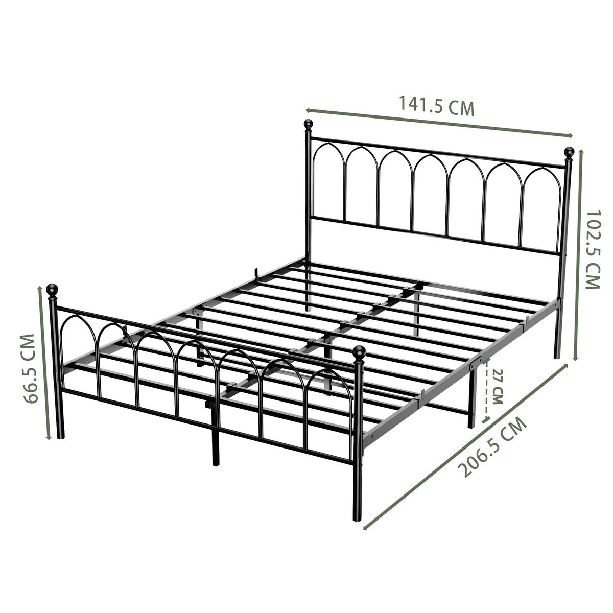 METALLBETT 140/200 mit Stauraum unter dem Bett, mit Lattenrost, Schwarz - Schwarz, Metall (140/200cm) - STILVORA