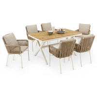 GARTENMÖBEL SET AFUERA 7er Set weiß, champagne - Weiß, Metall - IDIMEX