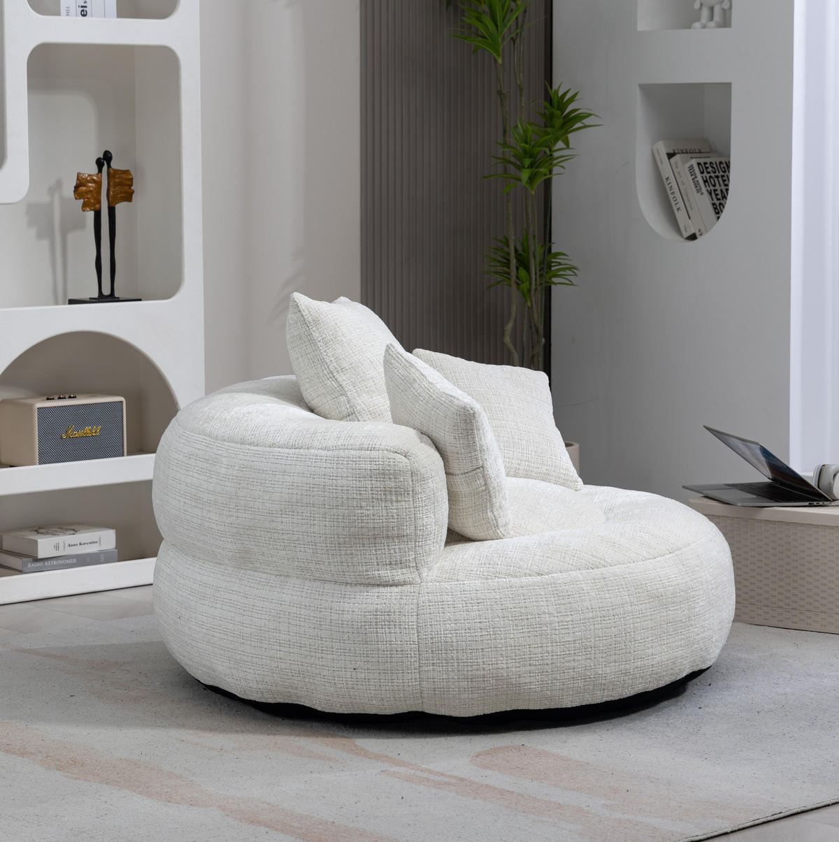SESSEL 108/108/52 cm aus Chenille – weich gepolstert, bis 150 kg belastbar - Beige, Textil (108/52/108cm) - BEAOK