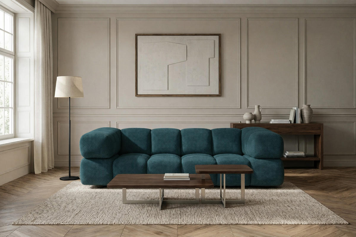 SOFA 3-SITZER, Strukturierter Premiumstoff Sonic, Azurblau, Averro - Blau, Holz (240/70/96cm) - Kaiser Möbel