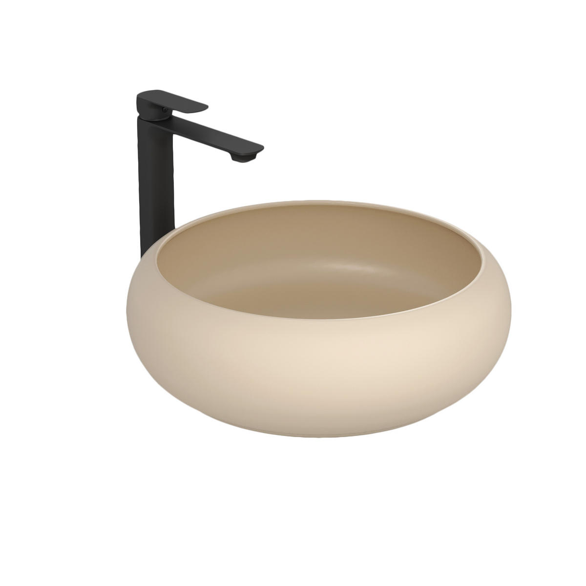 WASCHBECKEN Rund Gebogen Aufsatzmontage Mattbeige Ø36 / 12 cm - Beige, Keramik (36/12/36cm) - EMKE
