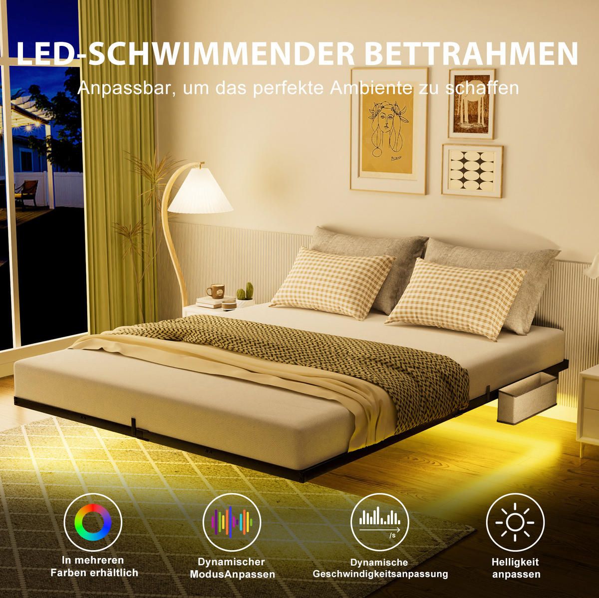 METALLBETT 140/200 cm in Schwarz mit LED, USB und Type-C - Schwarz, Metall (140/200cm) - CHICFURN