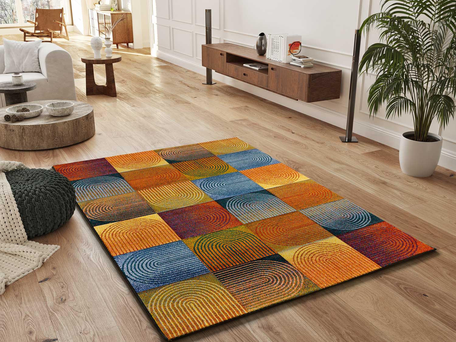 Thumbnail - Atticgo Webteppich, Mehrfarbig, Orange, Blau, Textil, Grafikmuster, Rechteckig, 160x230 cm, Oeko-Tex® Standard 100, für ...