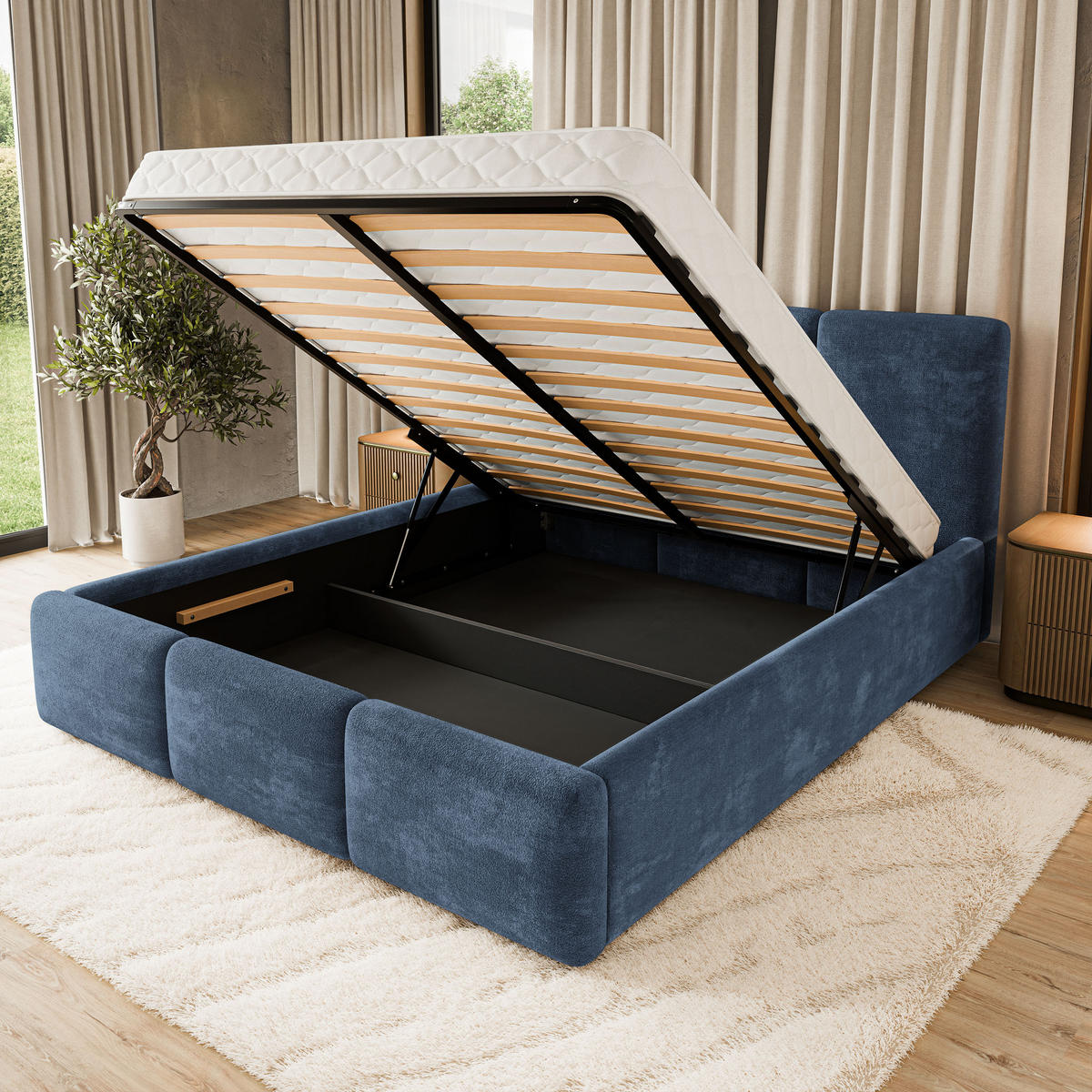 POLSTERBETT MORENA LM 160x200 cm mit Bettkästen - Blau - Blau, Holz (160/200cm) - MASSENO