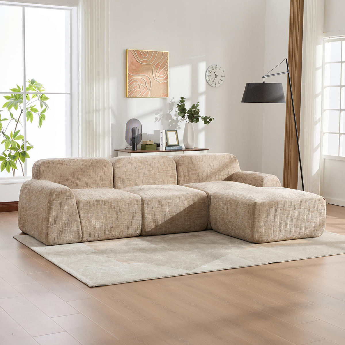 ECKSOFA Chenille Hellkhaki - Hellbraun, Textil (182.5/269.5cm) - WISHDOR