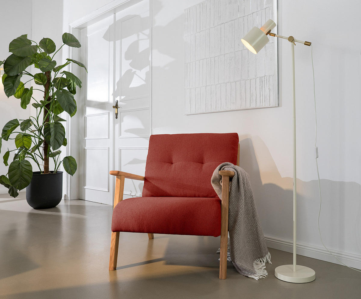 SESSEL - Eichefarben/Rot, Eichenholz/Textil (83/80/75cm) - home24