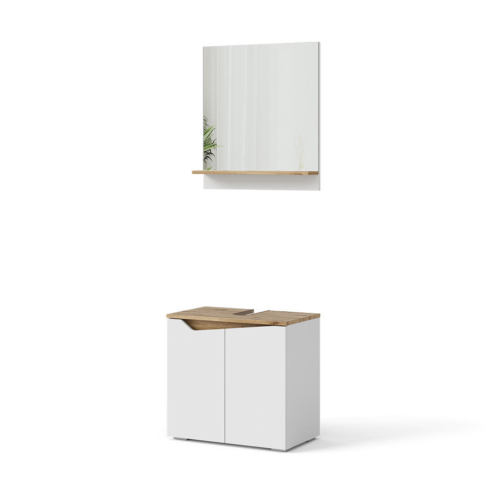 BADMÖBEL-SET Marelle Weiß 2 Teile - Weiß/Eiche Artisan, Holzwerkstoff (60/57/35cm) - Vicco