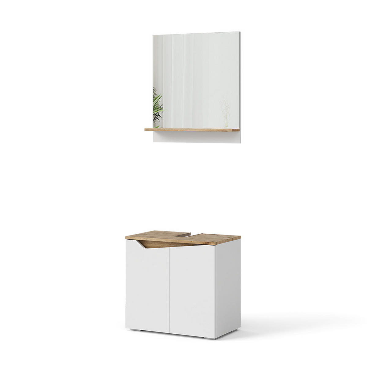 BADMÖBEL-SET Marelle Weiß 2 Teile - Weiß/Eiche Artisan, Holzwerkstoff (60/57/35cm) - Vicco