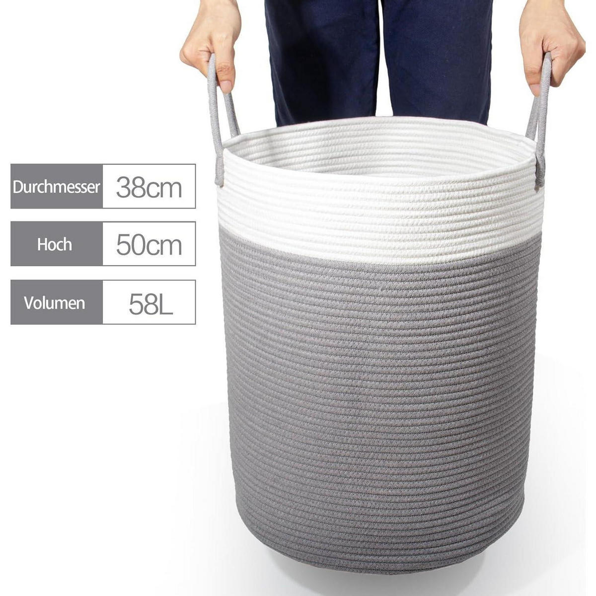 WÄSCHEKORB mit Henkel Grau&Weiß D 38 x H 50 CM - Multicolor, Textil (38/50/38cm)