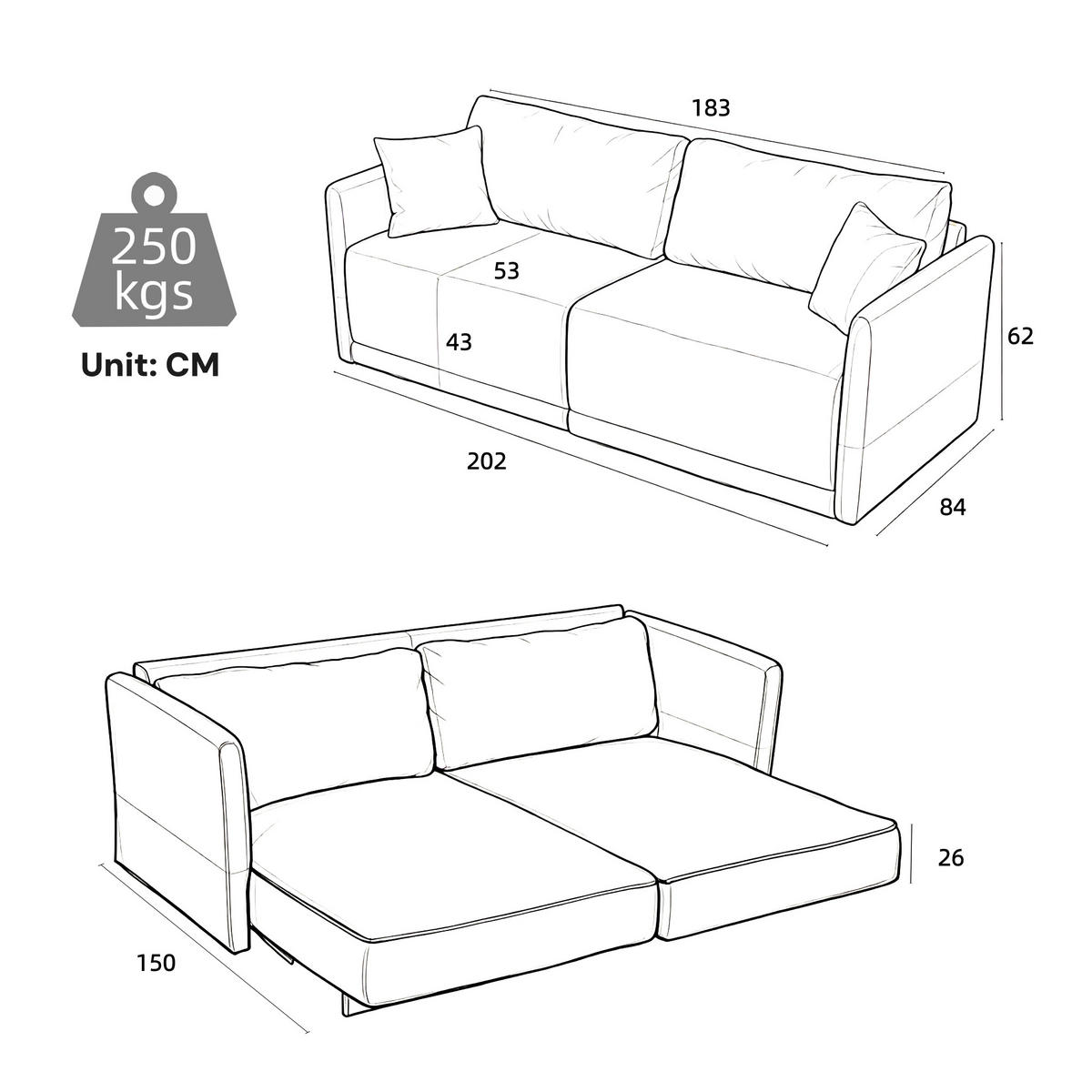 SCHLAFSOFA Cordstoff, 2-in-1 Klappsofa, 2-Sitzer, Sofabett 190×156 cm, Grau - Grau, Textil (190/65/78cm) - LVHOM
