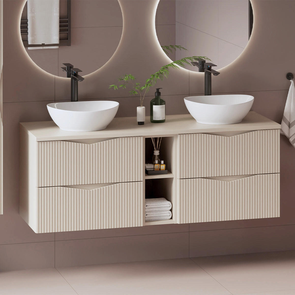 DOPPELWASCHTISCH 140.6cm Tao Kaschmir - Beige, Holzwerkstoff (140.6/52.2/46.5cm) - Petits-meubles