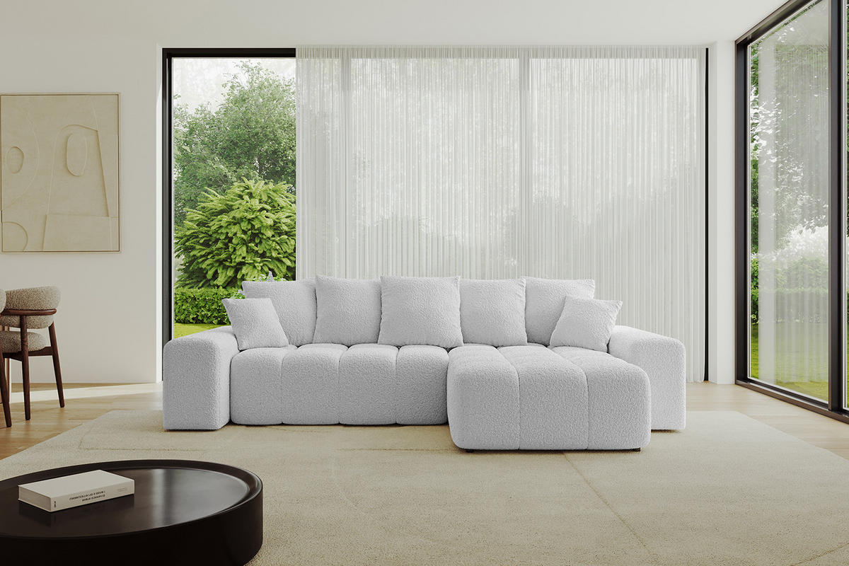 ECKSOFA Ottomane rechts ENIL-L 297x189x68 Hellgrau Bouclé - Hellgrau, Holzwerkstoff/Kunststoff (189/297cm) - ALTDECOR