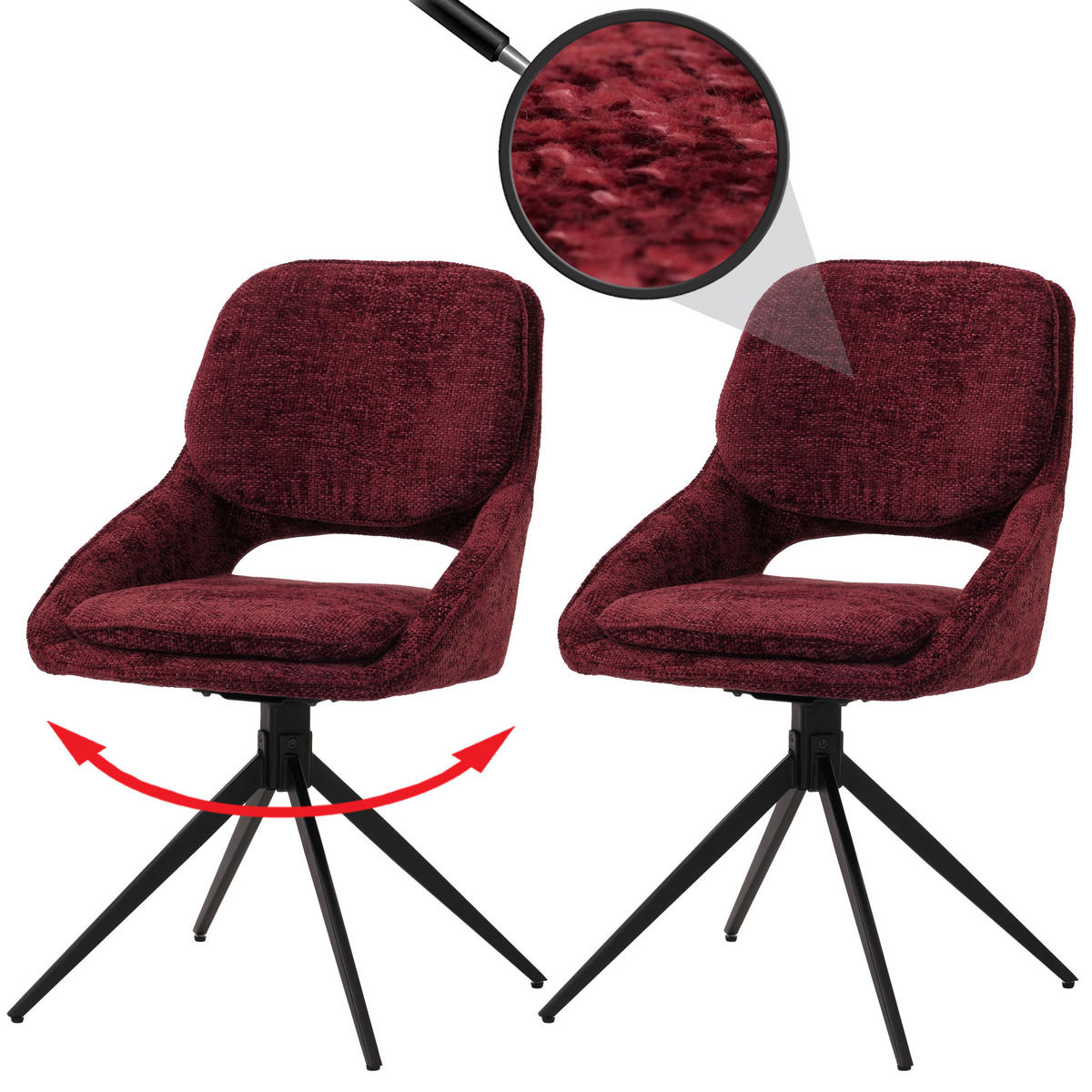 ESSZIMMERSTUHL Bordeaux 2er-Set - Bordeaux, Textil (55/87/55cm) - MCW