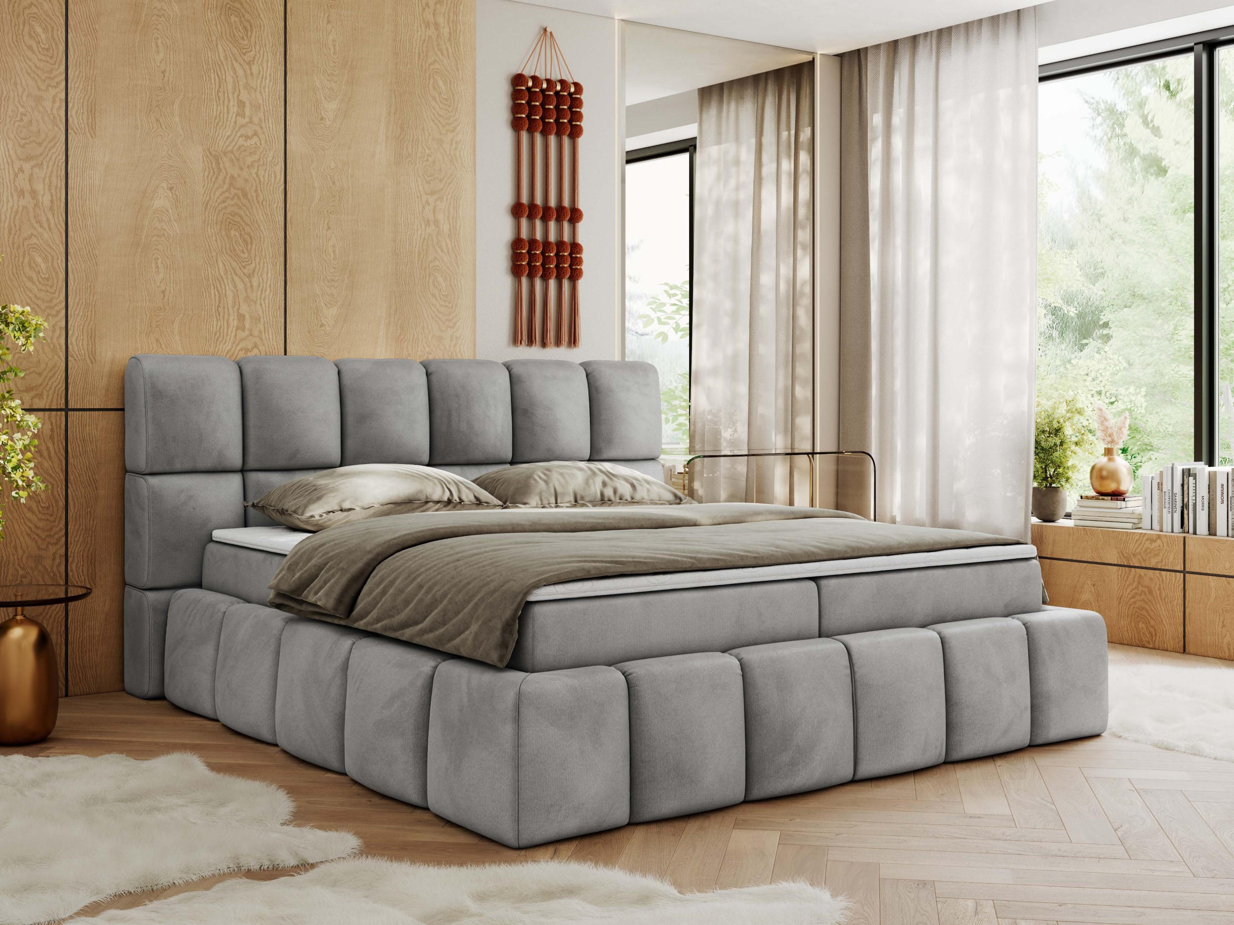 BOXBETT NIRA 120/200 - Hellgrau Velvet - H3 - Hellgrau, Holz/Textil (120/200cm) - MKS
