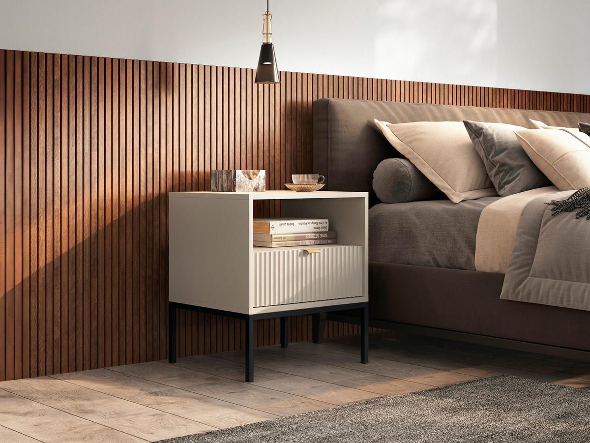 NACHTTISCH: Kaschmir, Schwarz, 54x 56 x 39 cm, goldene Griffe - Kaschmir/Schwarz, Holzwerkstoff/Metall (54/56/39cm) - 3XE LIVING