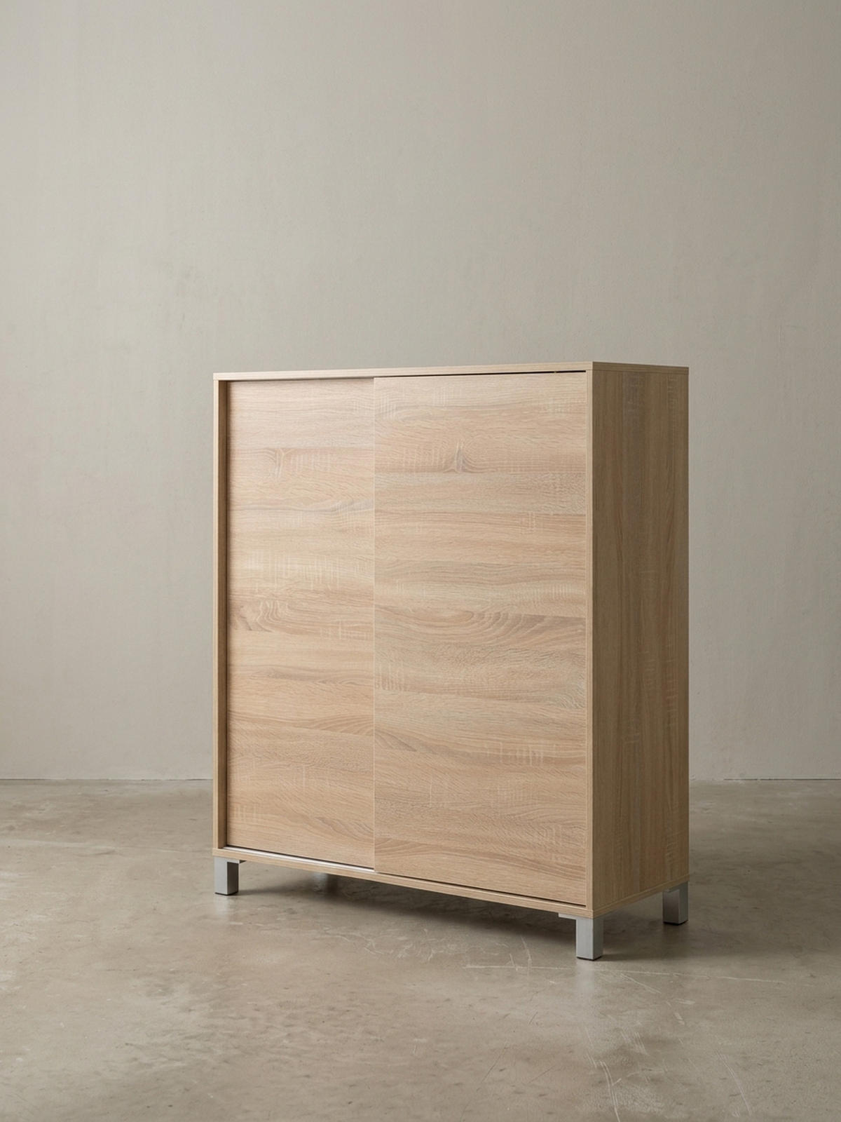 SCHUHSCHRANK Holz für 20 Paar Schuhe mit Schiebetüren, Beige 100x38x108 cm - Beige/Silberfarben, Holz/Kunststoff (100/108/38cm) - KADIMA DESIGN