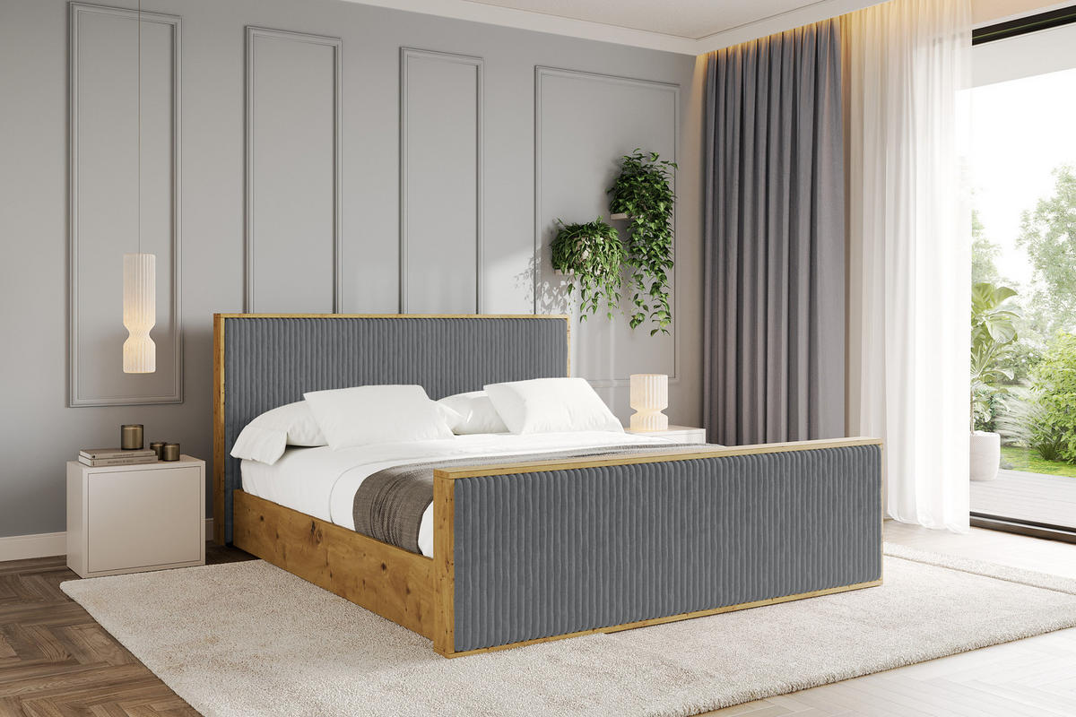 POLSTERBETT mit Bettkasten und Lattenrost, Boxbett mit Stauraum und Kopftei mit Matratze H3/H4 - ENZO10 120x200 Dunkelgrau - Dunkelgrau, Holzwerkstoff/Textil (120/200cm) - ALTDECOR
