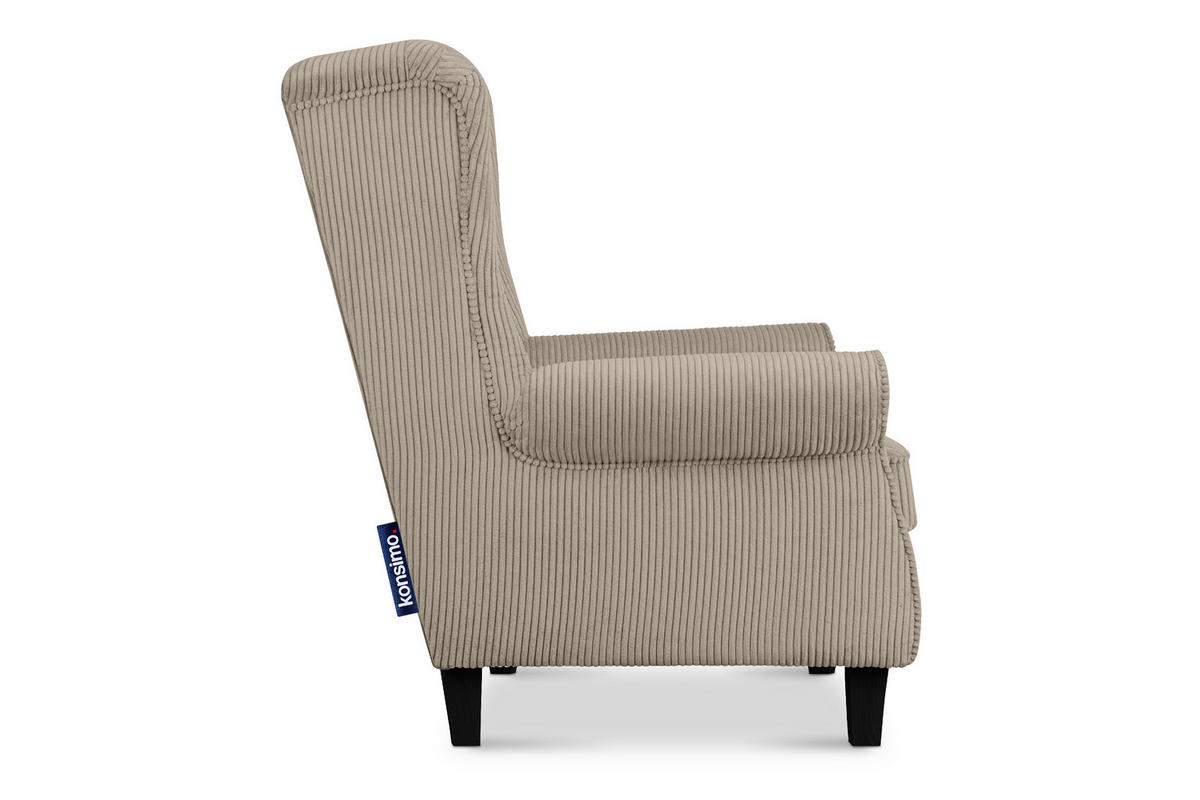 OHRENSESSEL MILES mit Armlehnen, hellbeige - Beige, Holz/Textil (82/105/97cm) - KONSIMO®