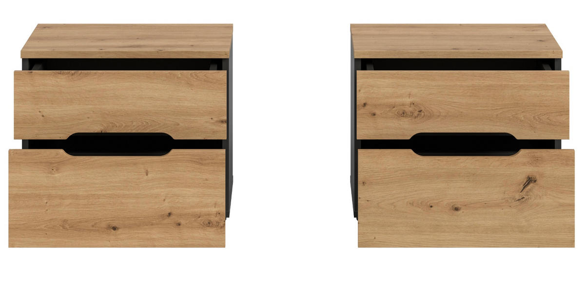 NACHTTISCH 2er Set Eiche Artisan, grau, Nachtkommode mit Schubkästen - Eiche Artisan/Grau, Holzwerkstoff/Metall (50/42/37cm) - Inn.Furn