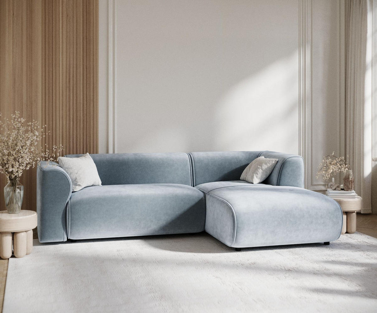 ECKSOFA Melani Blau Samtstoff - Rechts Seite - Blau/Schwarz, Holz/Holzwerkstoff (162/256cm) - Maison de Reve