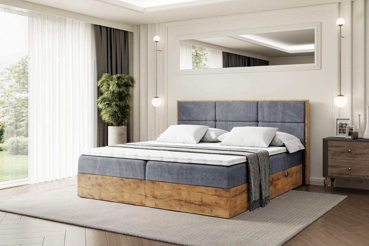 BOXBETT mit Matratze H3 und Lattenrost - LOLLI1 - 200x200 - Dunkelgrau - Dunkelgrau, Holzwerkstoff/Kunststoff (200/200cm) - ALTDECOR