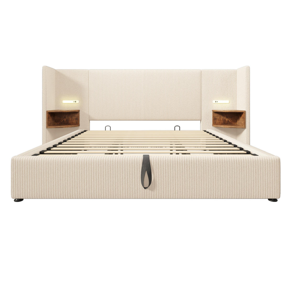 POLSTERBETT 180/200 cm Beige-Weiß aus Cordstoff mit Stauraum - Beige, Textil (180/200cm) - OKMYHOME