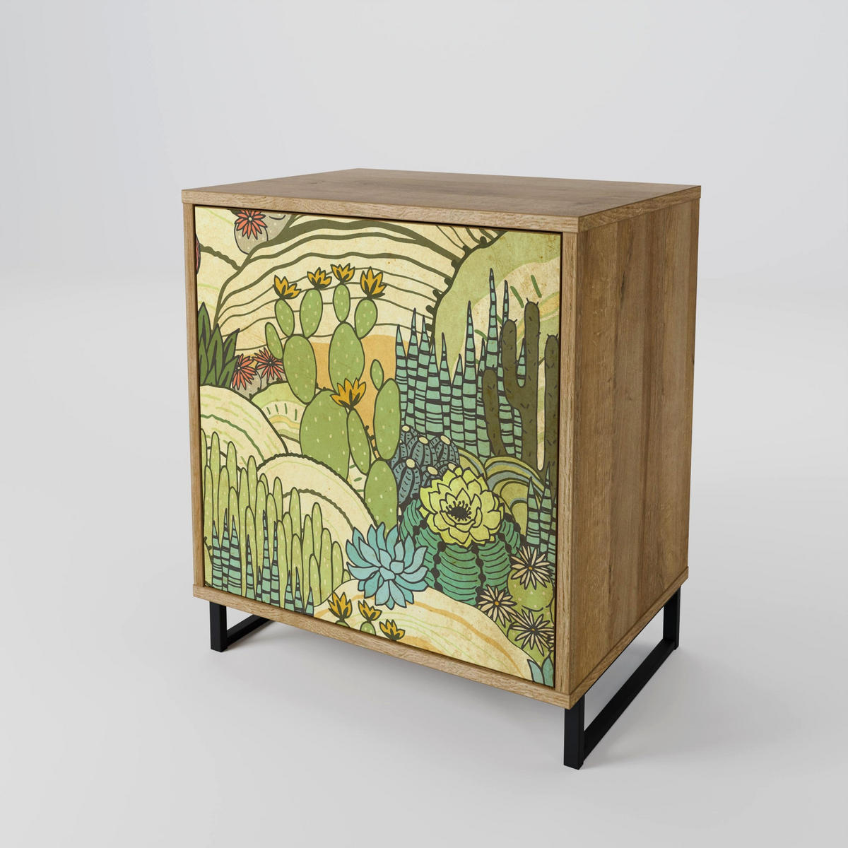 SIDEBOARD SUCCULENTS KALEIDOSCOPE, Eichefarben, 57,5x42x75,5 cm, Goldfarbene Metallfüße - Eichefarben/Goldfarben, Holzwerkstoff/Metall (57.5/75.5/42cm) - SpaceRebels