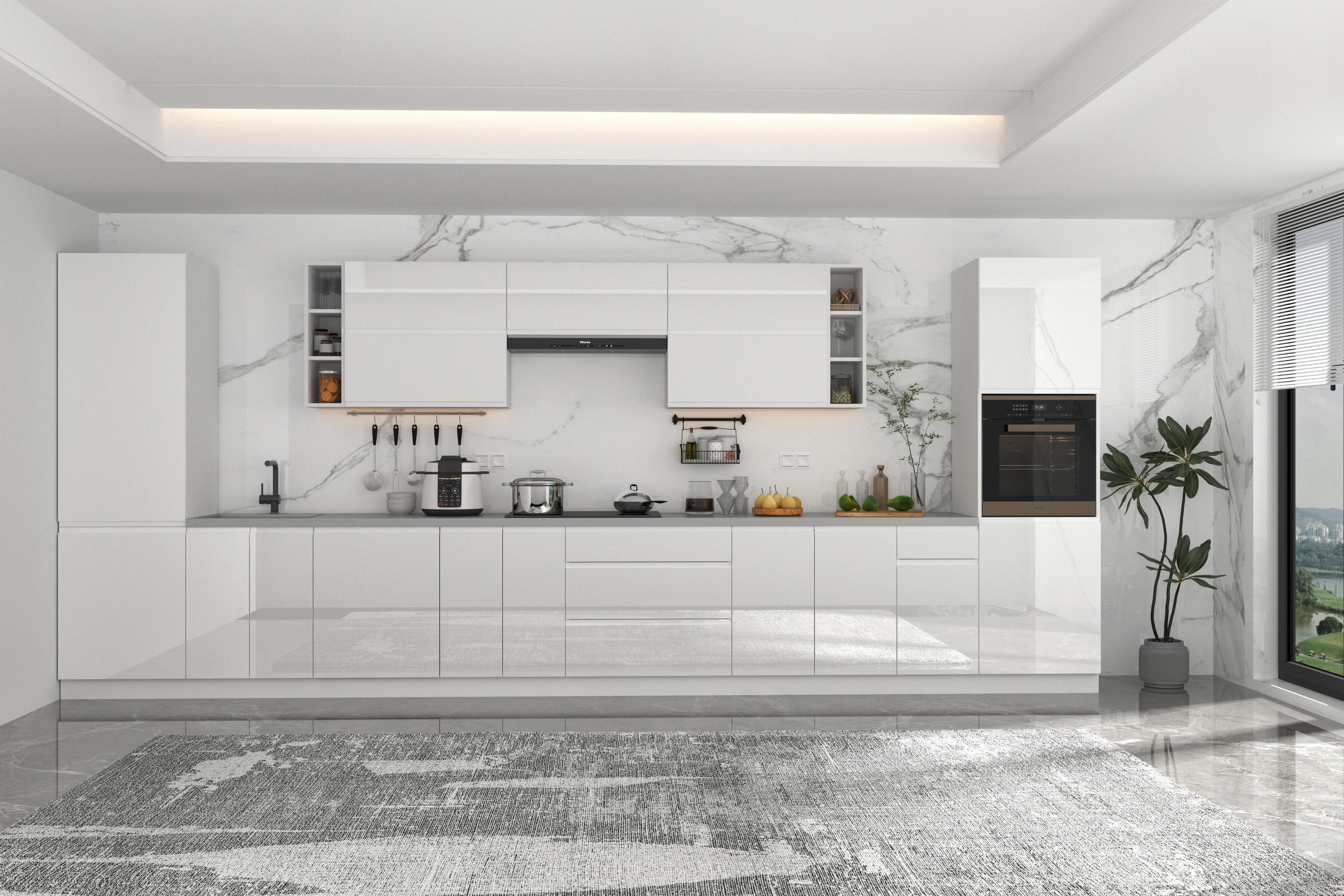 KÜCHENZEILE 500 cm – Aspen KA2-M500 - in Weiß/Hochglanz - Weiß Hochglanz, Holz (500/212/58cm)