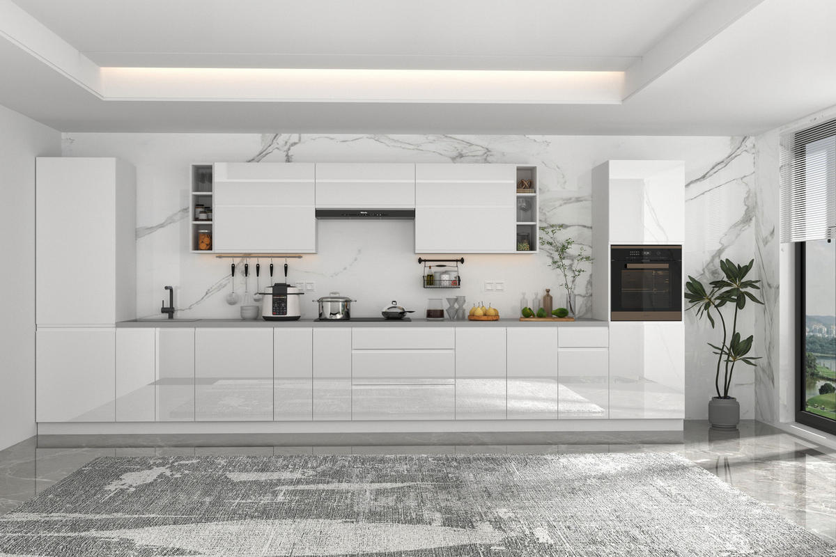 KÜCHENZEILE 500 cm – Aspen KA2-M500 - in Weiß/Hochglanz - Weiß Hochglanz, Holz (500/212/58cm)