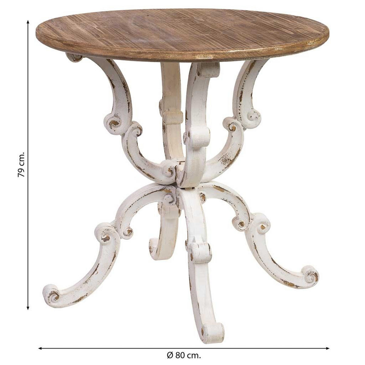 RUNDTISCH aus Holz mit gealtertem Finish D80x80x79h cm - Weiß, Holz (80/80/79cm) - Wanderlust