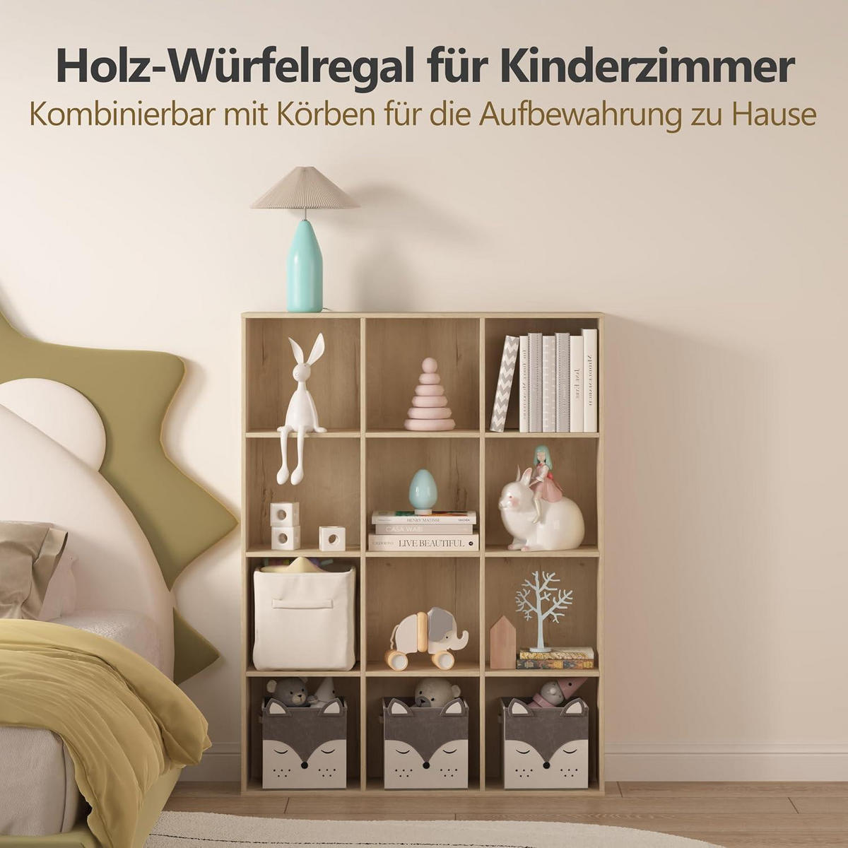BÜCHERREGAL Würfelregal Weißeiche 8 Fächer 91,2 x 91,4 cm - Beige, Holzwerkstoff (91.4/91.2/24cm)