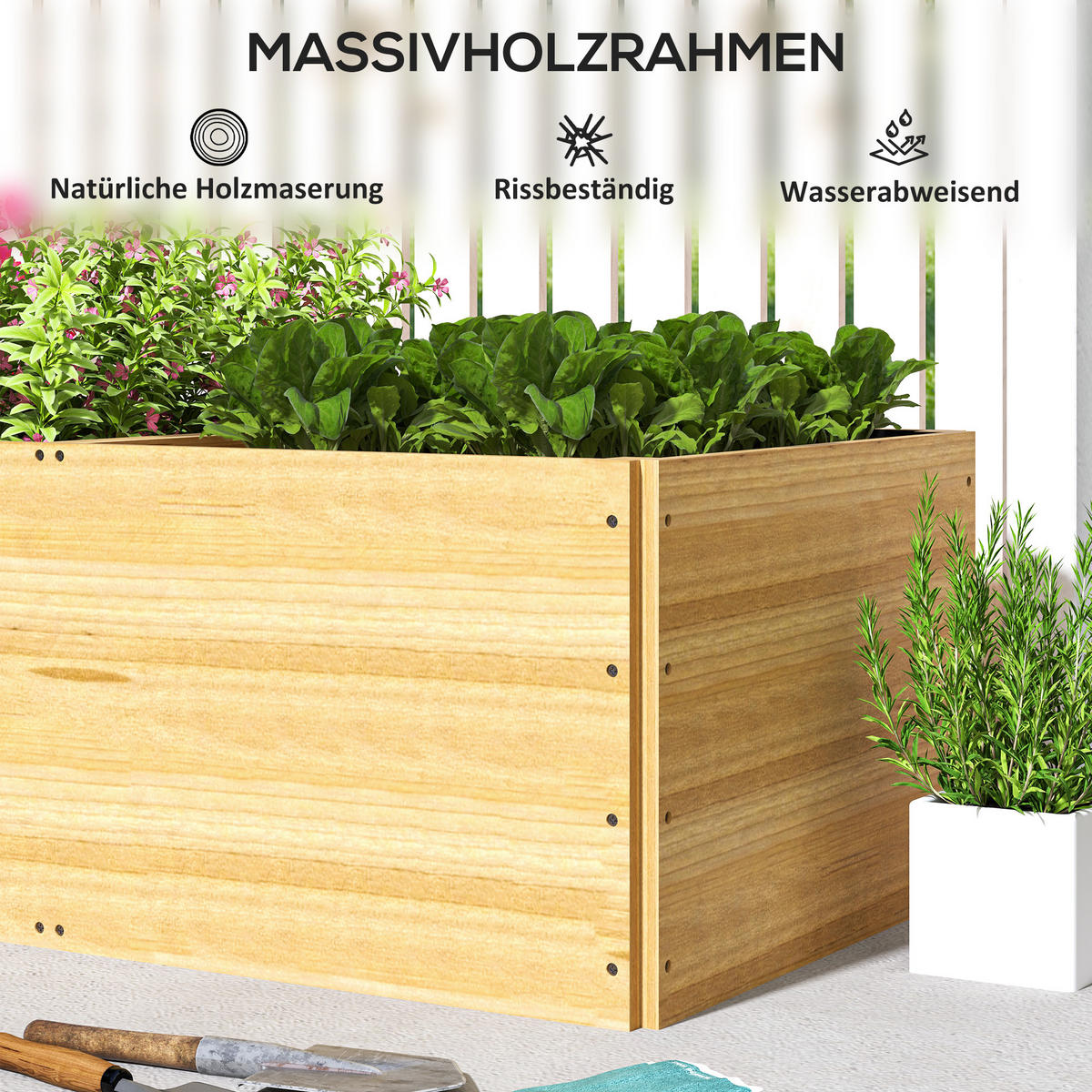 HOCHBEET DE-05309 3 Pflanzzonen, Massivholz Natur - Naturfarben, Holz (140/40/60cm) - ComfortXL