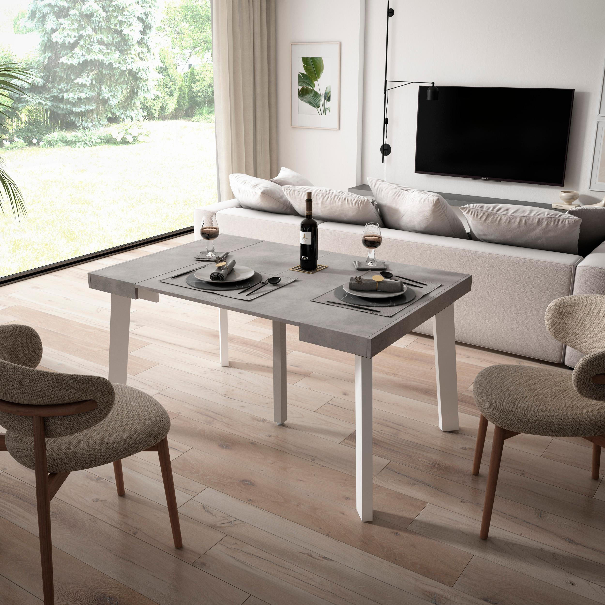 KONSOLENTISCH ausziehbar 58 bis 140cm, für 6 Gäste, zementgrau, 90/58/73cm - Grau, Holzwerkstoff (90/140/73cm) - Skraut Home